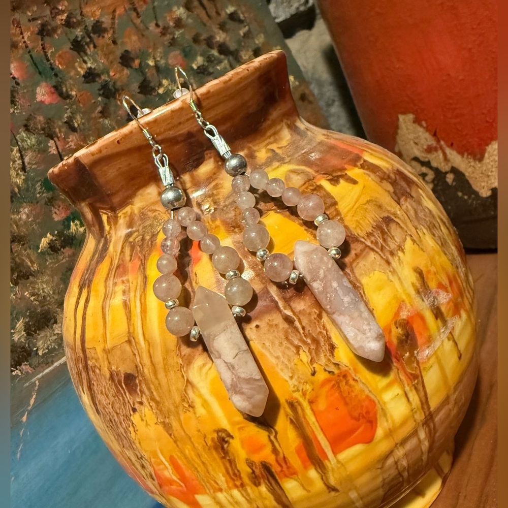 Hand Crafted Rose Quartz, Agate & Sterling Earrings by Alta Lee Inspirations